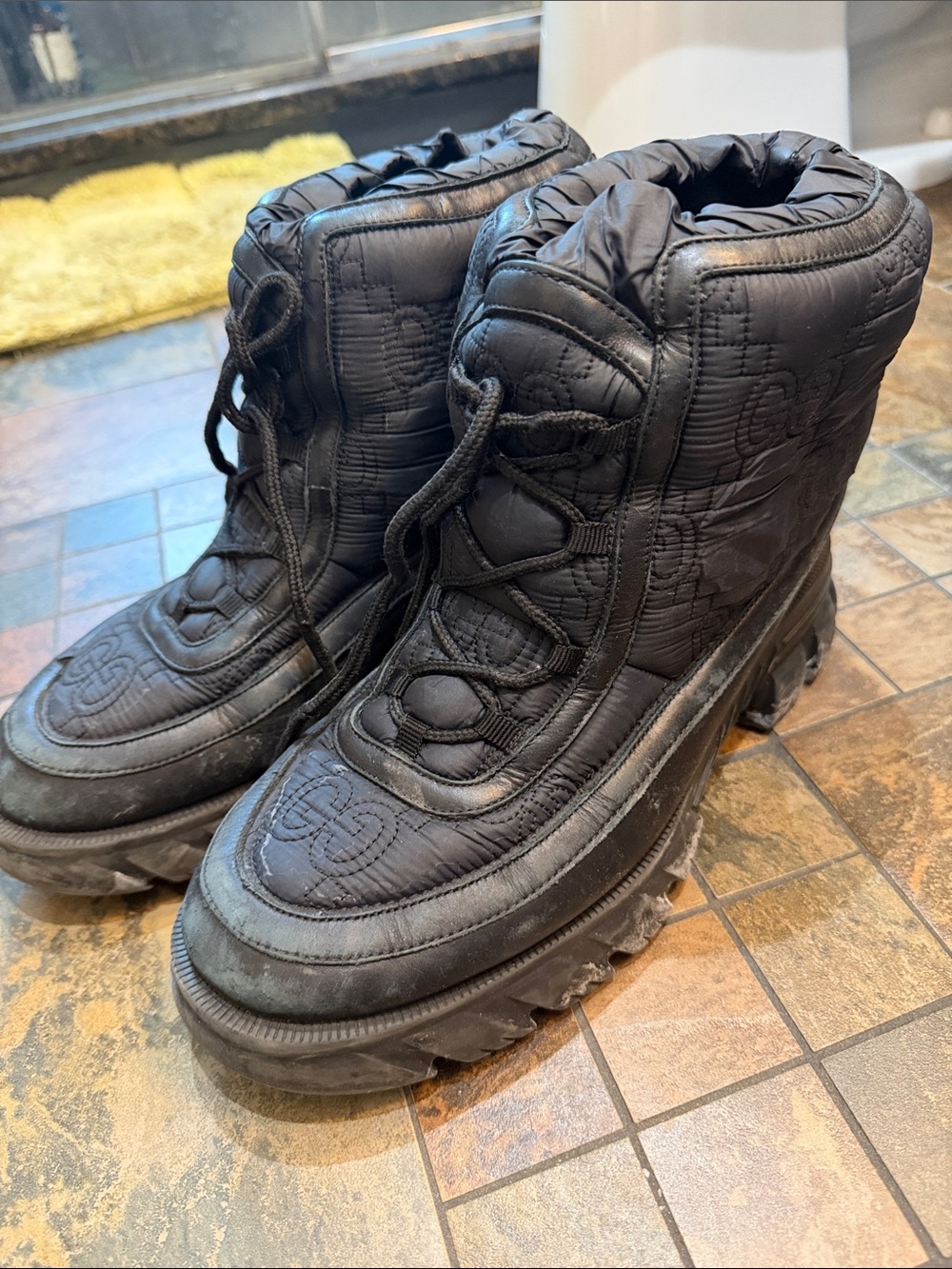 Quilted Black Platform Gucci / North Face Lace-Up Boots